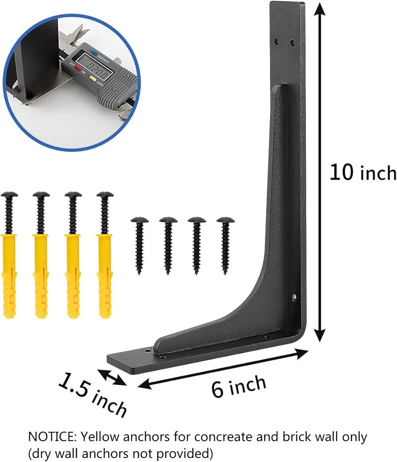 Firmetal دعامة رف 10"x 6" ، دعائم رف L ، أقصى تحميل 300 رطل ، دعامة رف معدنية ثقيلة من سبائك متميزة ، تشمل أدوات تثبيت عالية القوة ، دعم سطح الطاولة ، دعامة زاوية ، عبوة من 4. - Image 2